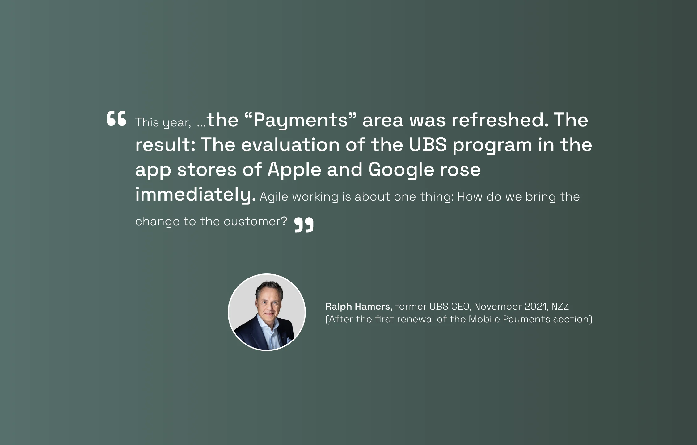 Slide quoting Ralph Hamers, then CEO of UBS, in the NZZ.